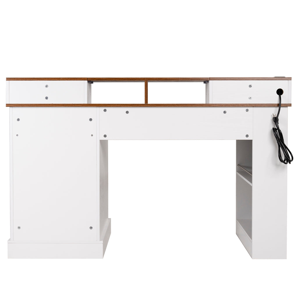 White Farmhouse Office Desk with Storage Cabinet, Charging Station, Monitor Stand & Pegboard, 55' Computer Writing Desk with 