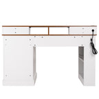 White Farmhouse Office Desk with Storage Cabinet, Charging Station, Monitor Stand & Pegboard, 55' Computer Writing Desk with 