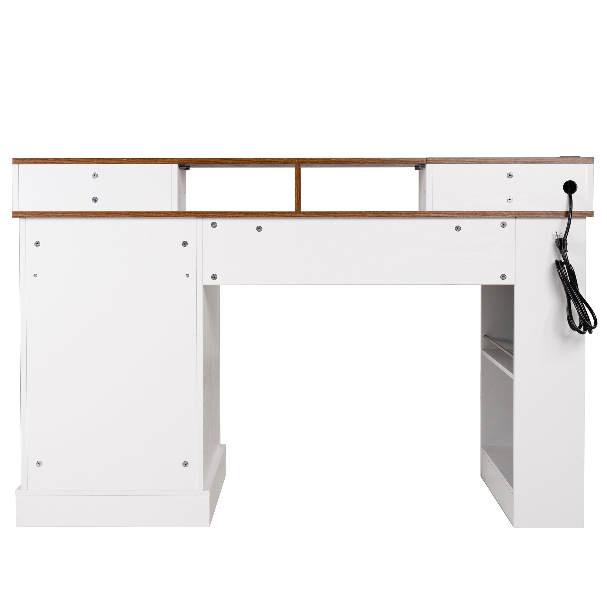 White Farmhouse Office Desk with Storage Cabinet, Charging Station, Monitor Stand & Pegboard, 55' Computer Writing Desk with 