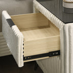 Mavela Wide Wale Corduroy Upholstery Panel Queen Bed with 2 Nightstands, Cream - Grand Goldman Shop