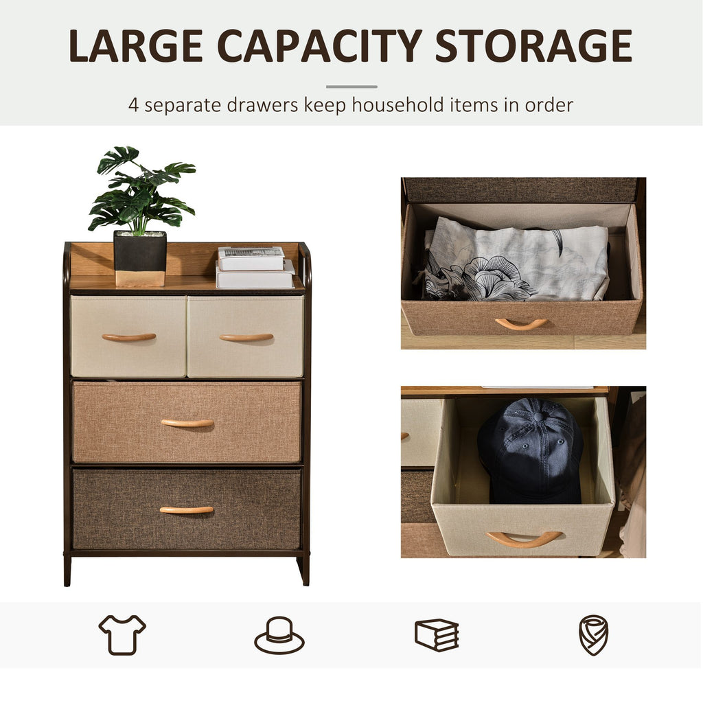 HOMCOM 4-Drawer Dresser, Fabric Drawers, 3-Tier Storage Organizer for Bedroom Entryway, Tower Unit with Steel Frame and Wooden Top, Maple Wood - Grand Goldman Shop
