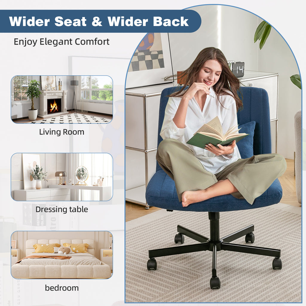 Modern Linen Blue Criss Cross Office Chair with Adjustable Height, Ergonomic Design, and Breathable Fabric in Blue Linen Mate