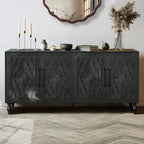 Carved Flower Door Large Storage Cabinet With Metal Handle Suitable For Living Room, Kitchen, Entryway(BLACK) - Grand Goldman Shop