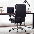 Executive Office Chair with Foot Rest, Adjustable Height High Back Reclining Gaming Chair in Black PU Leather with Metal & Wo