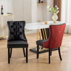 A&A Furniture, Nikki Collection Modern, High-end Tufted Solid Wood Contemporary PU and Velvet Upholstered Dining Chair with Wood Legs Nailhead Trim  2-Pcs Set, Black+WineRed, Burgundy,SW2101BW - Grand Goldman Shop