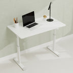 Adjustable Study Desk for Kids and Adults, Height-Adjustable Home Office Desk, White Frame with White Wood Tabletop, 60cm x 1