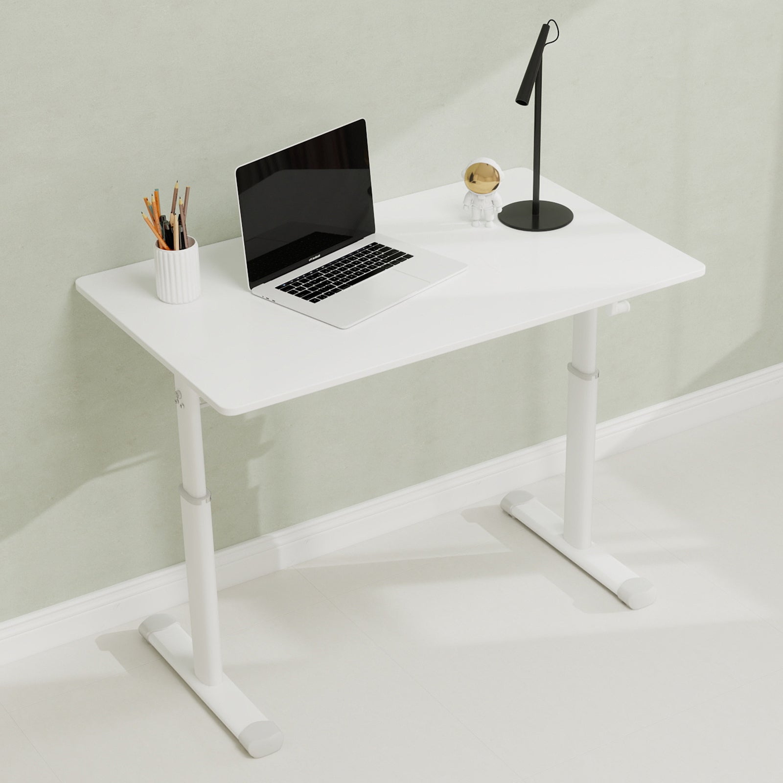 Adjustable Study Desk for Kids and Adults, Height-Adjustable Home Office Desk, White Frame with White Wood Tabletop, 60cm x 1