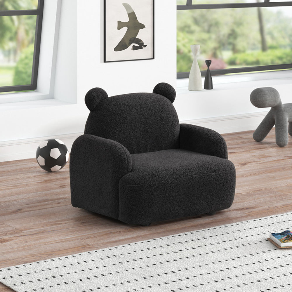 Sherpa Upholstered Bear-Shaped Kids Armchair, Black - Grand Goldman