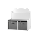 Kids Bookshelf with Storage Bins – Wooden Bookcase with Book Display Shelf and 2 Fabric Bins, Cute Bear-Shaped Backboard, Toy