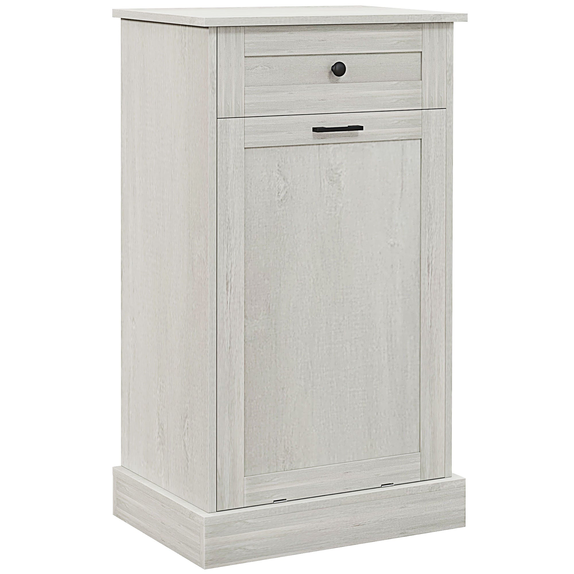 HOMCOM Kitchen Tilt Out Trash Bin Cabinet Free Standing Recycling Cabinet Trash Can Holder With Drawer, Light Gray - Grand Goldman Shop