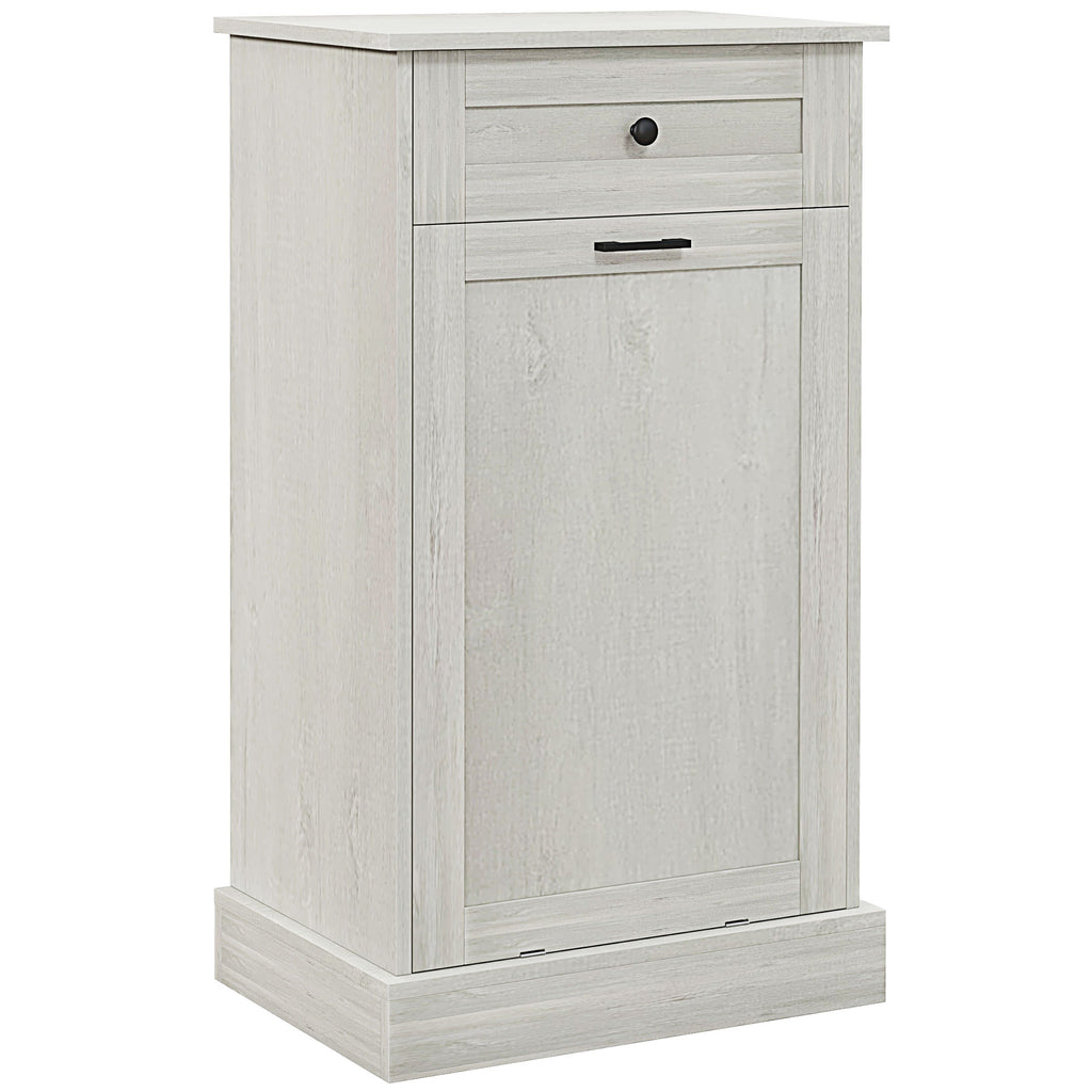 HOMCOM Kitchen Tilt Out Trash Bin Cabinet Free Standing Recycling Cabinet Trash Can Holder With Drawer, Light Gray - Grand Goldman Shop