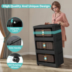 Black,20' Side Wide Folding Storage Cabinet ,5 Tiers,19.69'×11.81'×50.00',Collapsible Storage Bins with Magnetic Door, Plastic Storage Cabinet with Wheels - Grand Goldman Shop