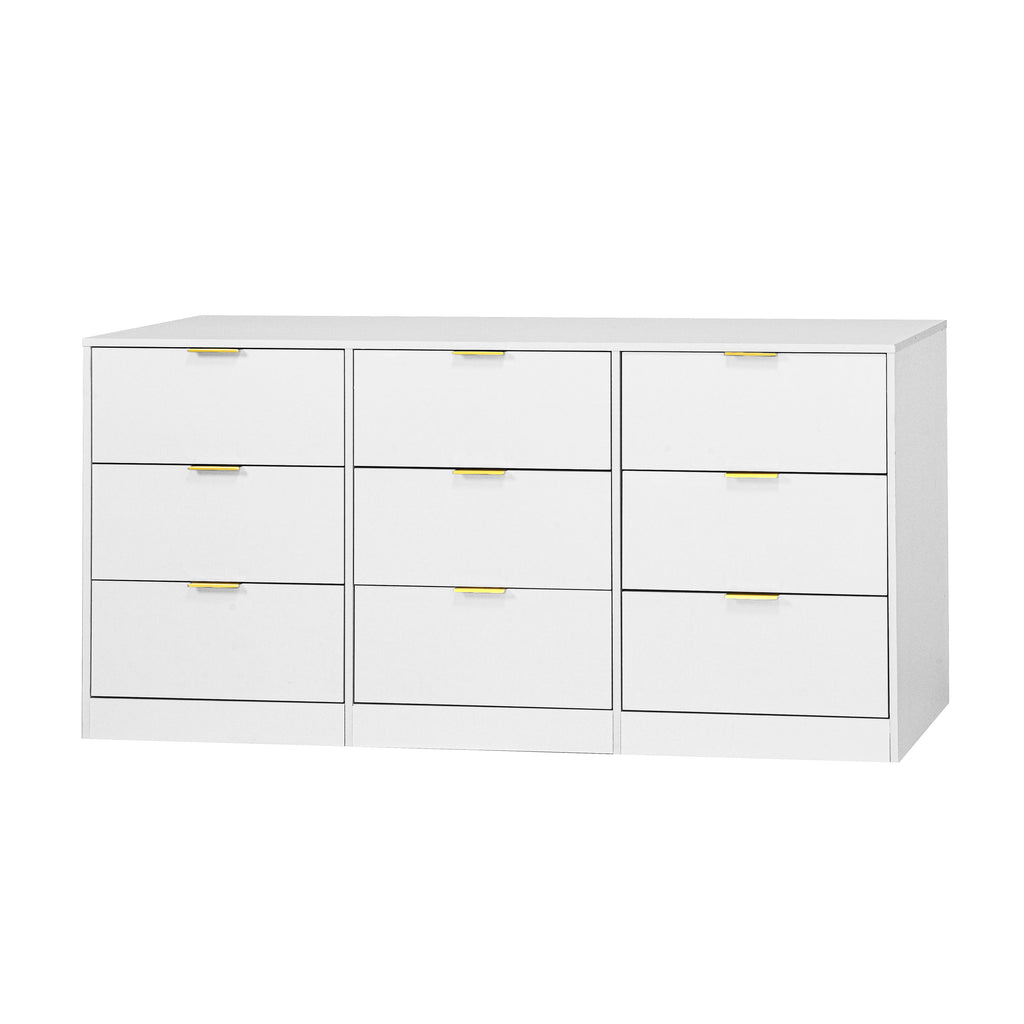 White 9 Drawer Dresser, 63' Large Deep Chest of Drawers, Wooden Dresser Storage Cabinet with 9 Drawers for Bedroom, Long Dressers for Living Room, Hallway - Grand Goldman Shop