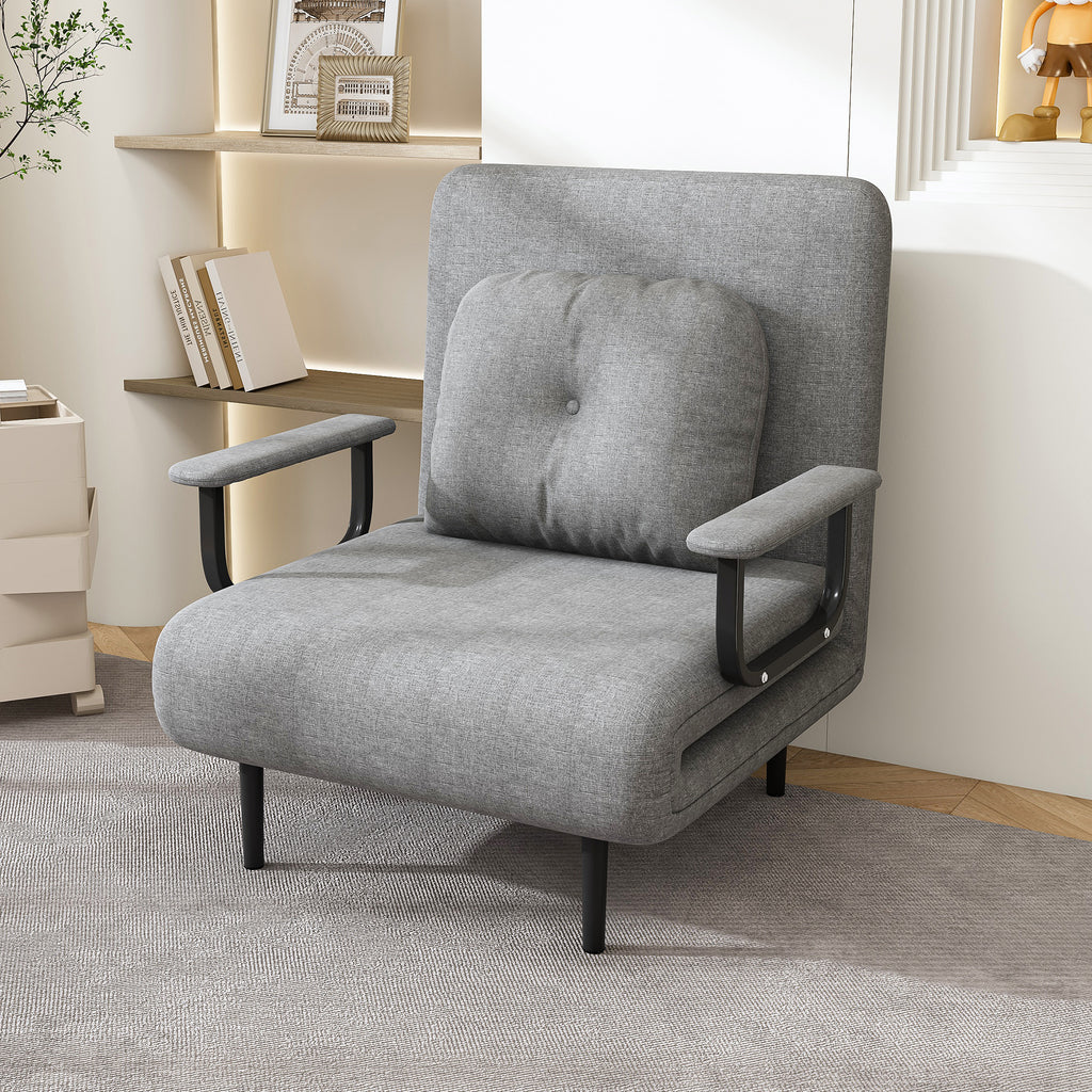 Folding Sofa Bed 5-in-1 Convertible Chair with Adjustable Backrest and Pillow, Grey Flannelette, Compact Design - Grand Goldman Shop