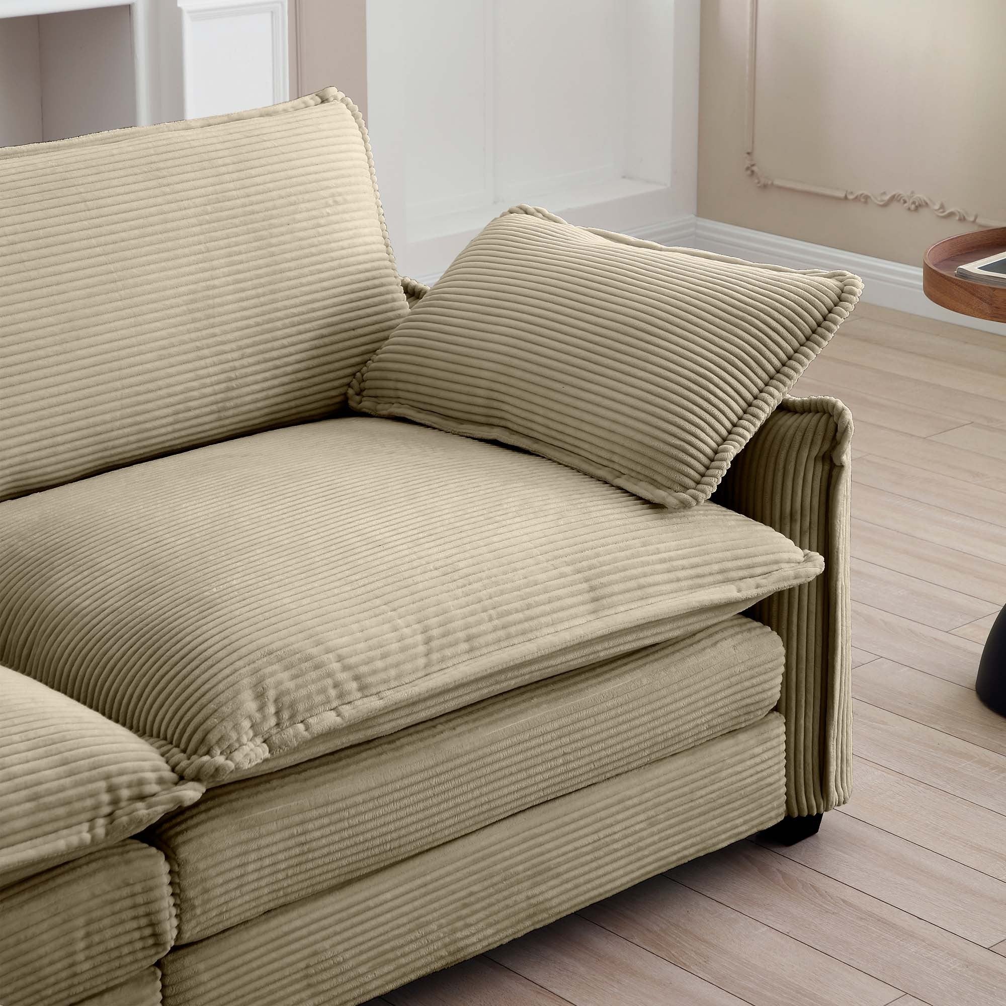 Ottoman Footstool in Corduroy Fabric, Can be Used with 2 Seater Sofas, 3 Seater Sofas and 4 Seater Sofas,Tan Corduroy Fabric - Grand Goldman Shop