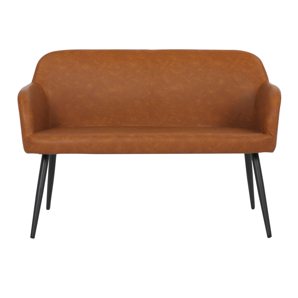 Daniella Industrial High Back Bench in Black Steel and Camel Faux Leather by - Grand Goldman Shop