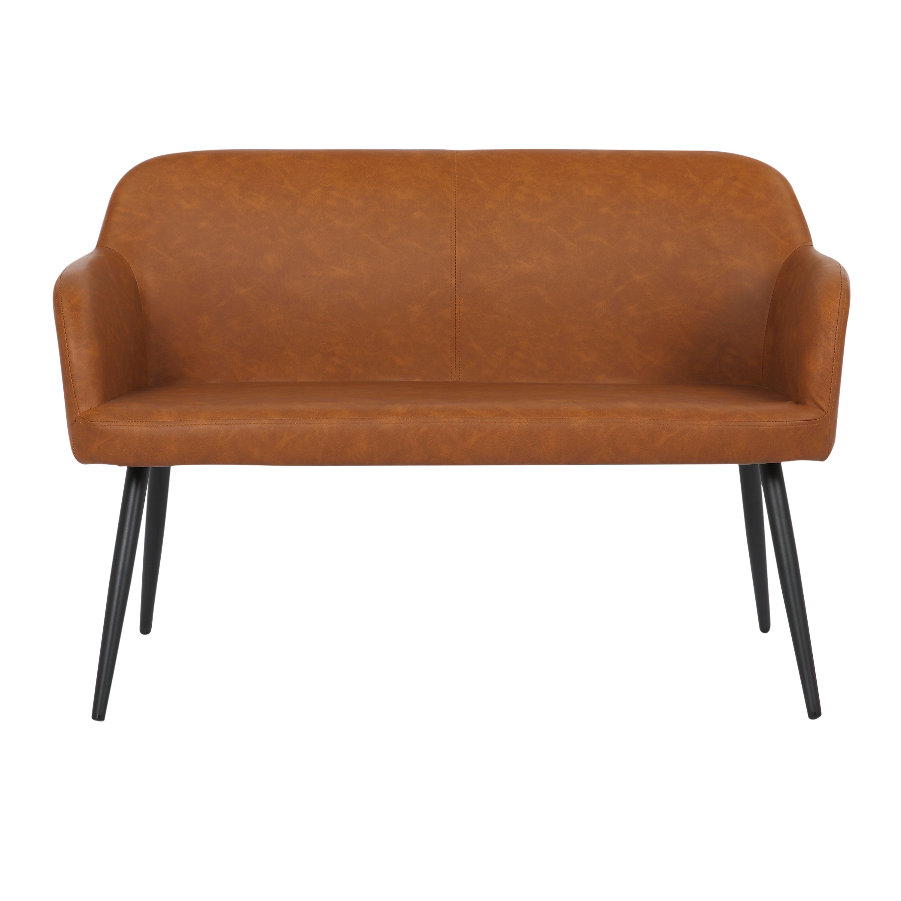 Daniella Industrial High Back Bench in Black Steel and Camel Faux Leather by - Grand Goldman Shop