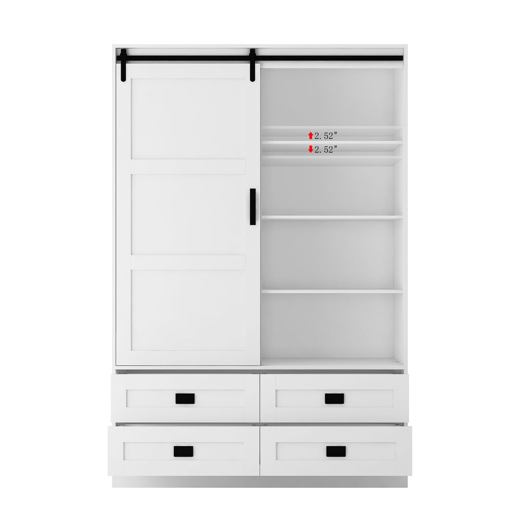 Tall Bedroom Armoire Wardrobe Closet Clothing Storage Cabinet with Hanging Rod Barn Door Drawers Open Shelves - Grand Goldman Shop