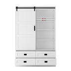 Tall Bedroom Armoire Wardrobe Closet Clothing Storage Cabinet with Hanging Rod Barn Door Drawers Open Shelves - Grand Goldman Shop