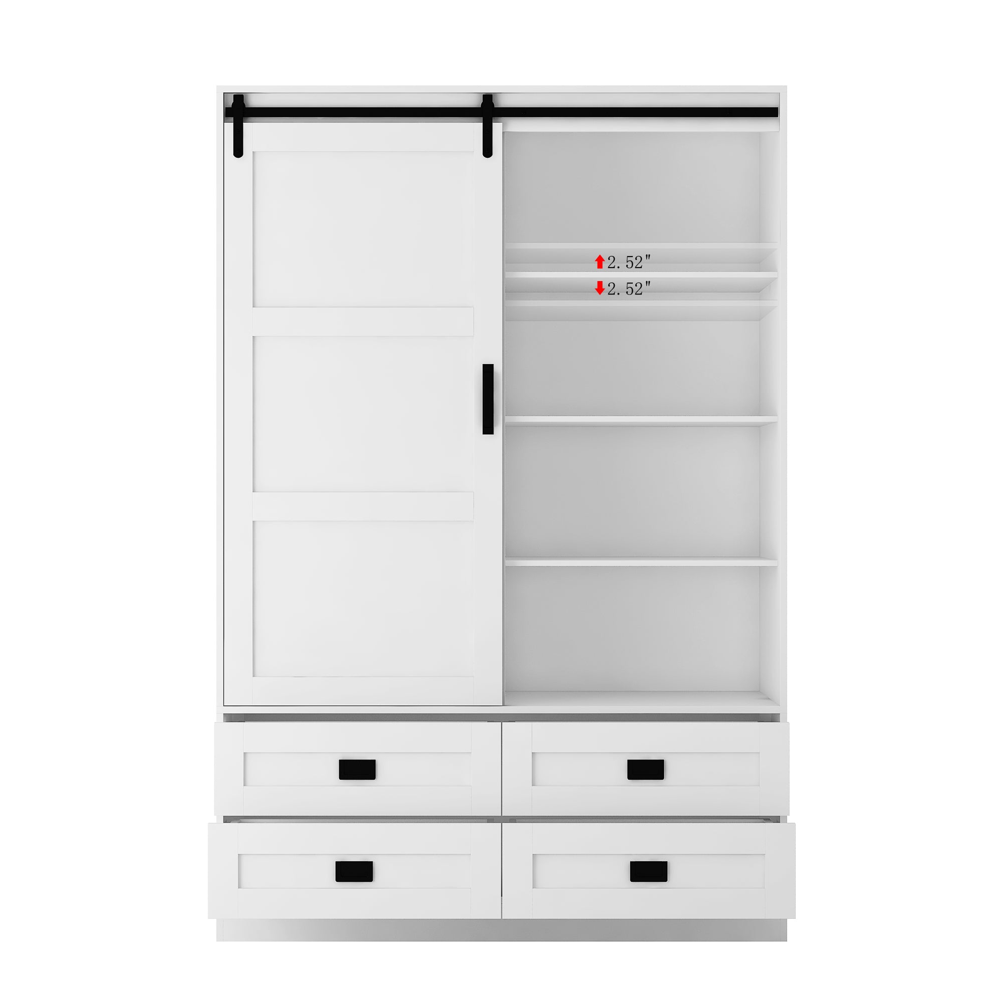 Tall Bedroom Armoire Wardrobe Closet Clothing Storage Cabinet with Hanging Rod Barn Door Drawers Open Shelves - Grand Goldman Shop