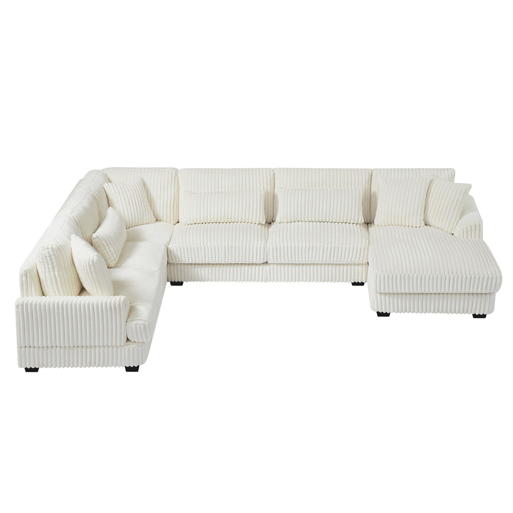Modern Oversized U-shaped Sectional Sofa with Chaise Lounge in Beige Corduroy, 129' - Grand Goldman Shop