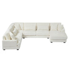 Modern Oversized U-shaped Sectional Sofa with Chaise Lounge in Beige Corduroy, 129' - Grand Goldman Shop