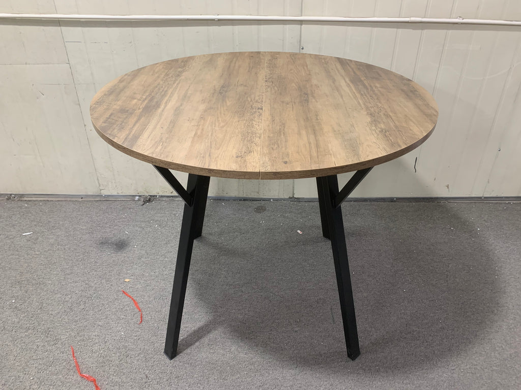 Modern Round Dining Table, Rustic Brown MDF Top with Black Metal Legs, 35.43 Inch Diameter for 2-4 People - Grand Goldman Shop