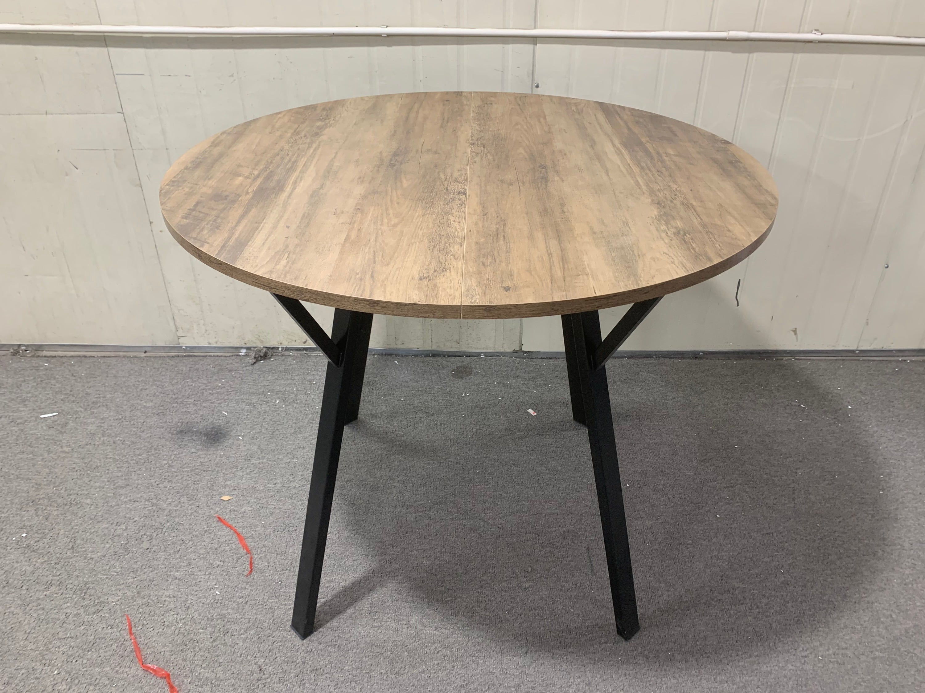 Modern Round Dining Table, Rustic Brown MDF Top with Black Metal Legs, 35.43 Inch Diameter for 2-4 People - Grand Goldman Shop