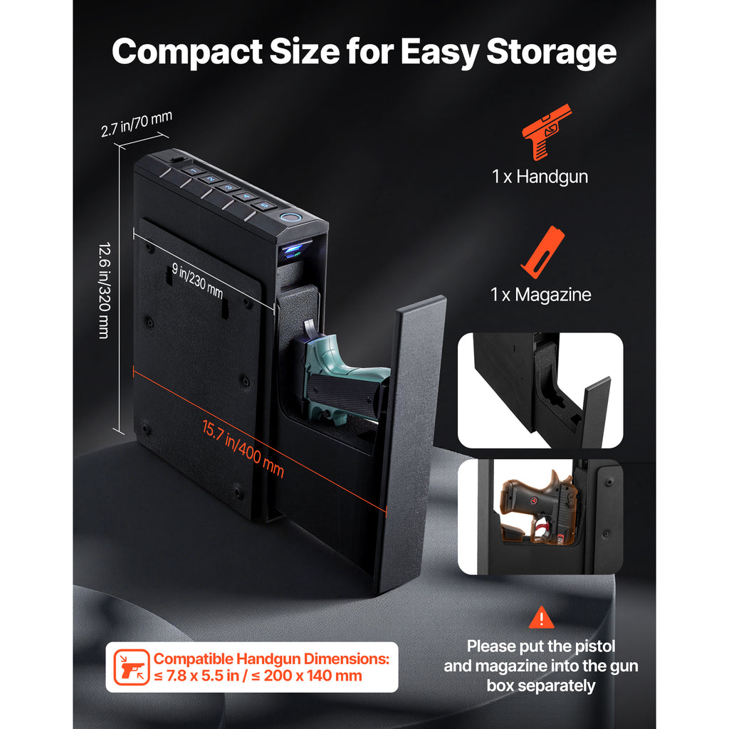 Gun Safe, Slider Handgun Gun Safe with Fingerprint/Password/Key, 3-Way Quick Access Firearm Case Box with Lighting for 1 Pist