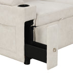 Convertible L-shaped Beige Sofa Couch with Storage, Cup Holders, USB Ports, Chenille Fabric - Grand Goldman Shop