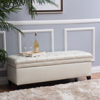 Juliana Storage Ottoman with Hidden Compartment in Ivory PU Leather, 50 x 20.5 Inches - Grand Goldman Shop