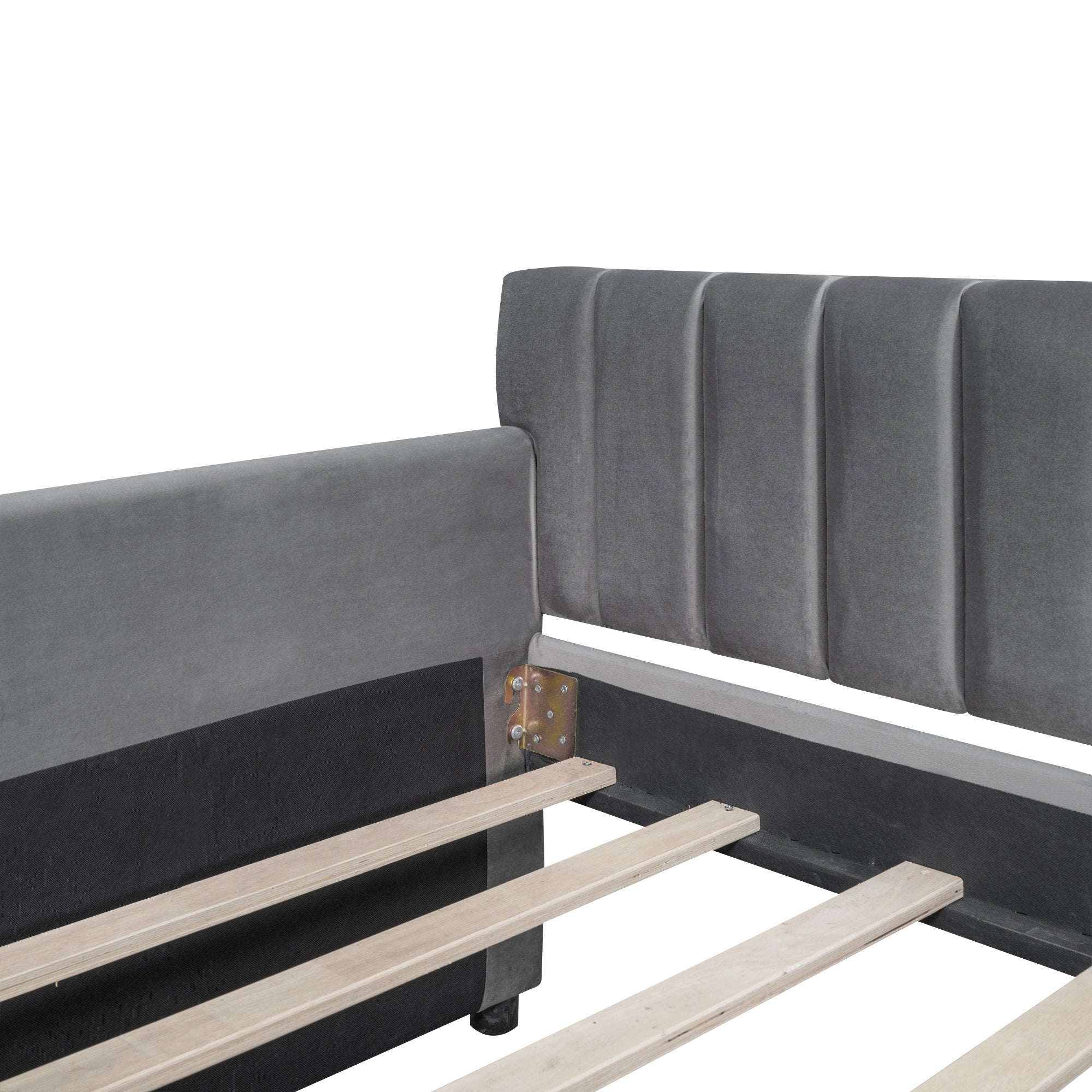 Twin Size Upholstered daybed with Drawers, Wood Slat Support, Gray - Grand Goldman Shop