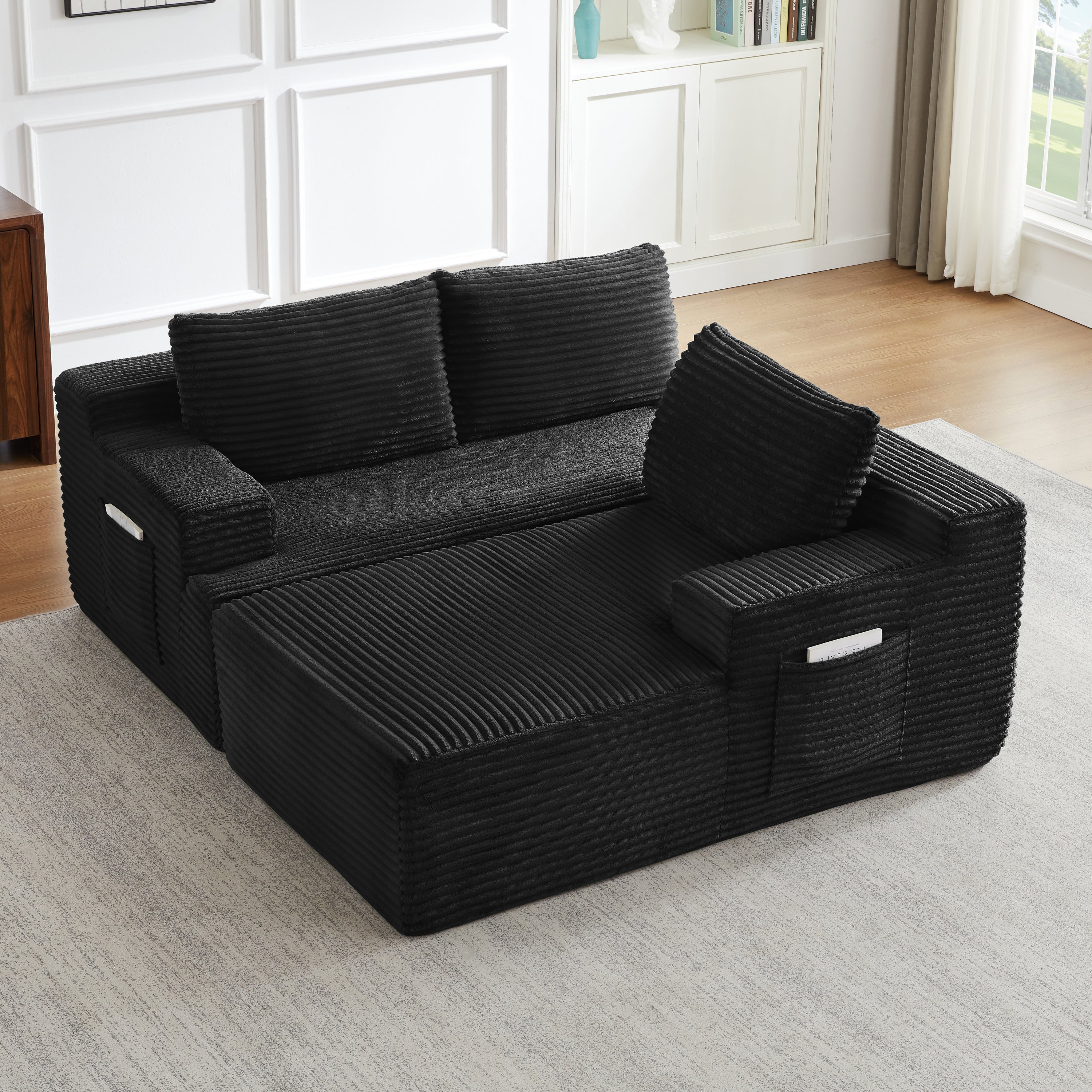 L-Shaped Cloud Sectional Sofa with Deep Seat,No Assembly Required,Modular Couches Sleeper for Living Room,Bedroom,Apartment,Black - Grand Goldman Shop