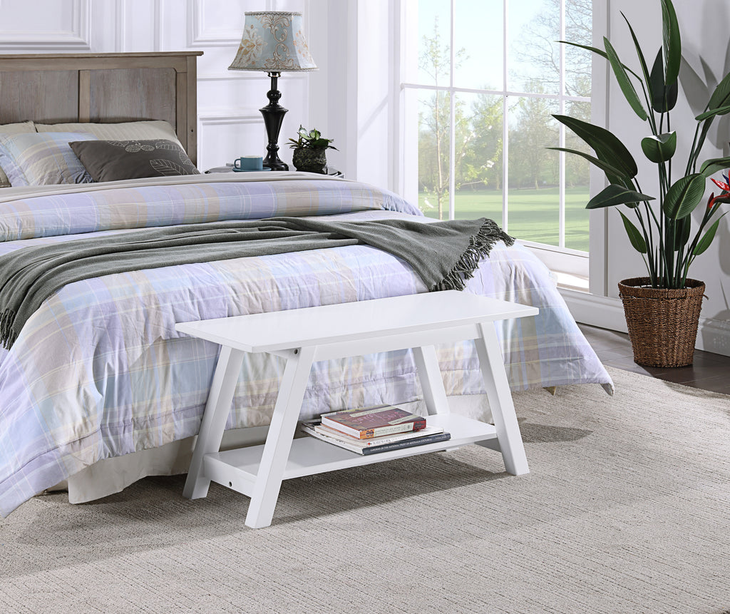 Elyz Solid Wood Bench with Shelf, 36.10-Inch Long, White - Grand Goldman Shop