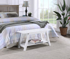 Elyz Solid Wood Bench with Shelf, 36.10-Inch Long, White - Grand Goldman Shop