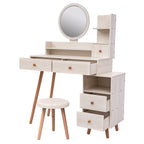 CRAZY ELF Stylish Vanity Table + Cushioned Stool, Touch Control LED Mirror, Large Capacity Storage Cabinet, 5 Drawers, Fashionable Makeup Furniture, Length Adjustable(L31.5'-43.2'x W15.8' x H48.1') - Grand Goldman Shop