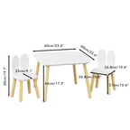 Rabbit Themed Kids Table and 2 Chairs Set, White Solid Wood & MDF Play Table with Rounded Edges, 3-Piece Toddler Furniture fo