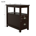 End Table Narrow Nightstand With Two Drawers And Open Shelf-Brown - Grand Goldman Shop
