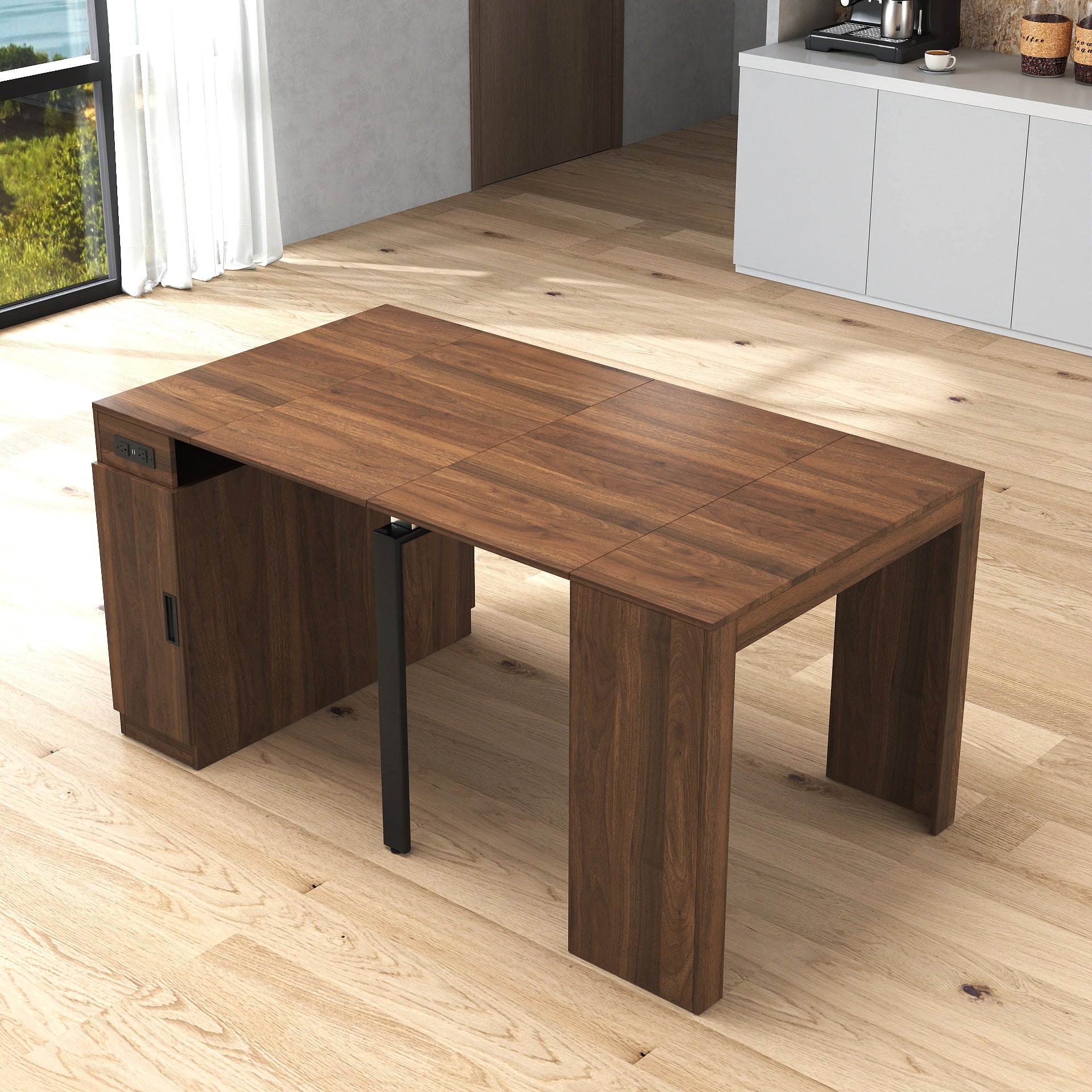 Modern Multifunctional Extendable Dining Table with Outlet, Space Saving Expanding Table with Storage for Party, Weddings, Meetings, Celebrations - Grand Goldman Shop
