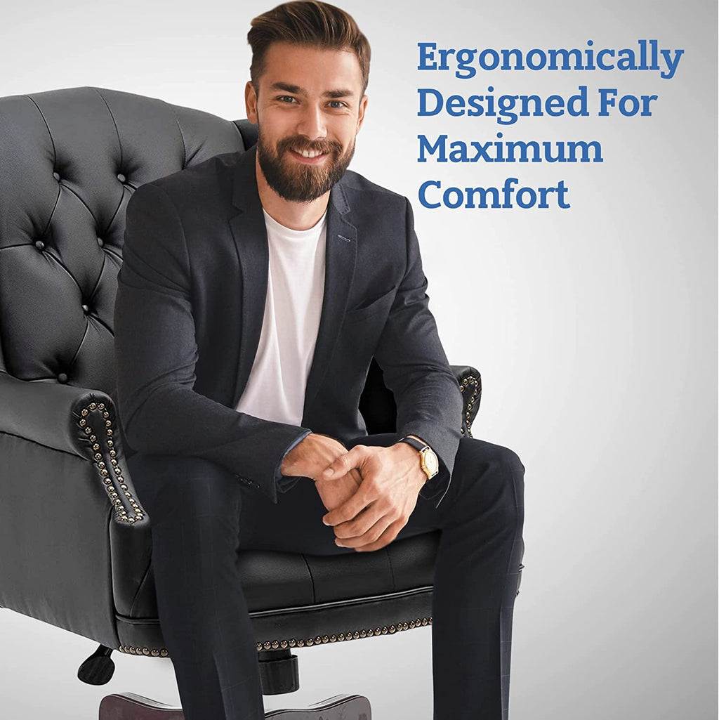 Executive Office Chair Comfortable Desk Chair - Ergonomic Design - Thick Padded Seat and Backrest - PU Leather Desk Chair wit