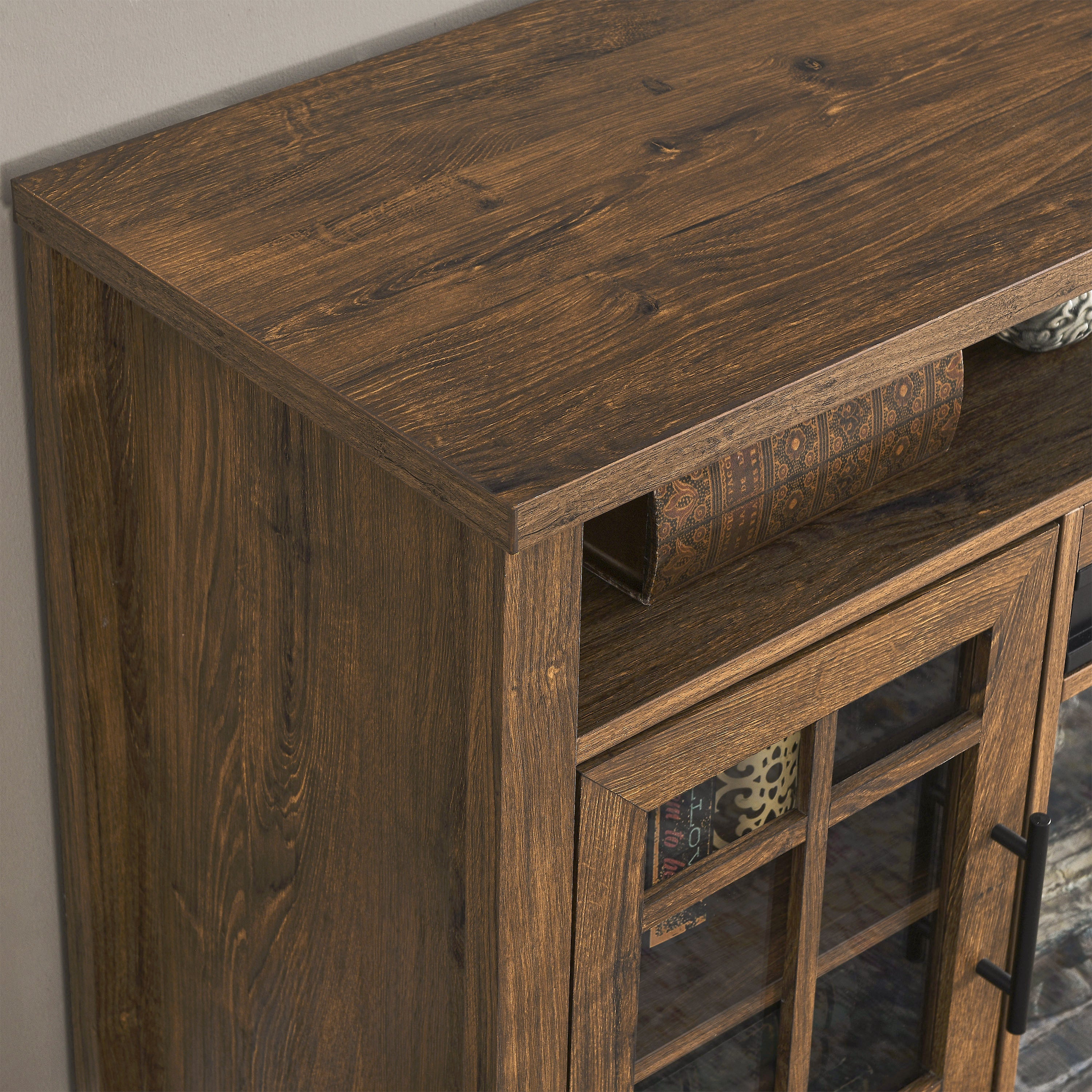 55 inch TV Media Stand with Electric Fireplace KD Inserts Heater,Reclaimed Barnwood Color - Grand Goldman Shop