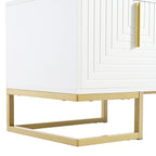 ON-TREND Modern TV Stand with Metal Legs and Gold Handles for TVs Up to 80'', Media Console Table with Cabinets and Adjustable Shelves, Luxury TV Cabinet with Geometric Lines for Living Room, White - Grand Goldman Shop