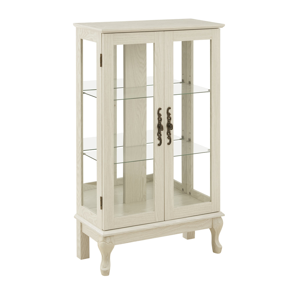 2 Doors Curio Cabinet with Tempered Glass Doors, Curio Cabinets with Mirrored Back Panel and Adjustable Shelves, Lighted Display Cabinet for Home, Office Light Bulb Included White - Grand Goldman Shop