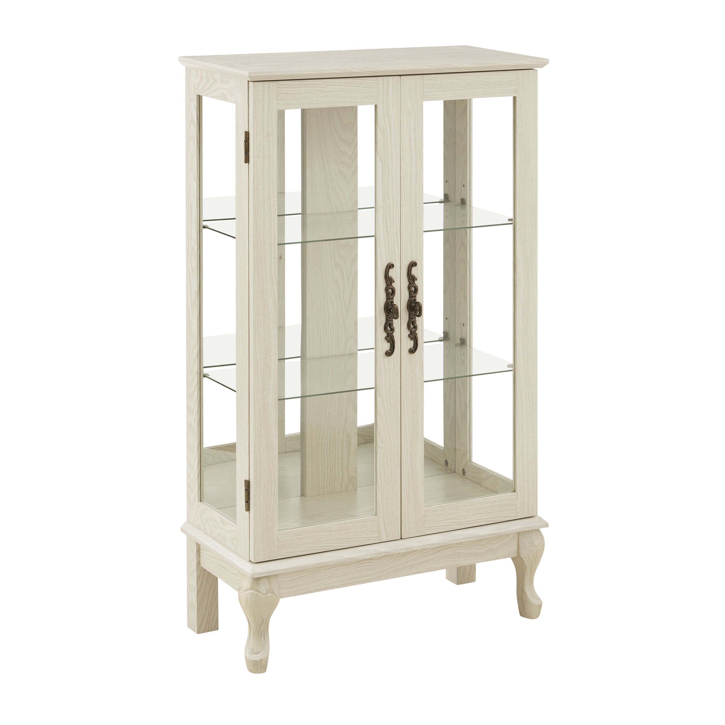2 Doors Curio Cabinet with Tempered Glass Doors, Curio Cabinets with Mirrored Back Panel and Adjustable Shelves, Lighted Display Cabinet for Home, Office Light Bulb Included White - Grand Goldman Shop