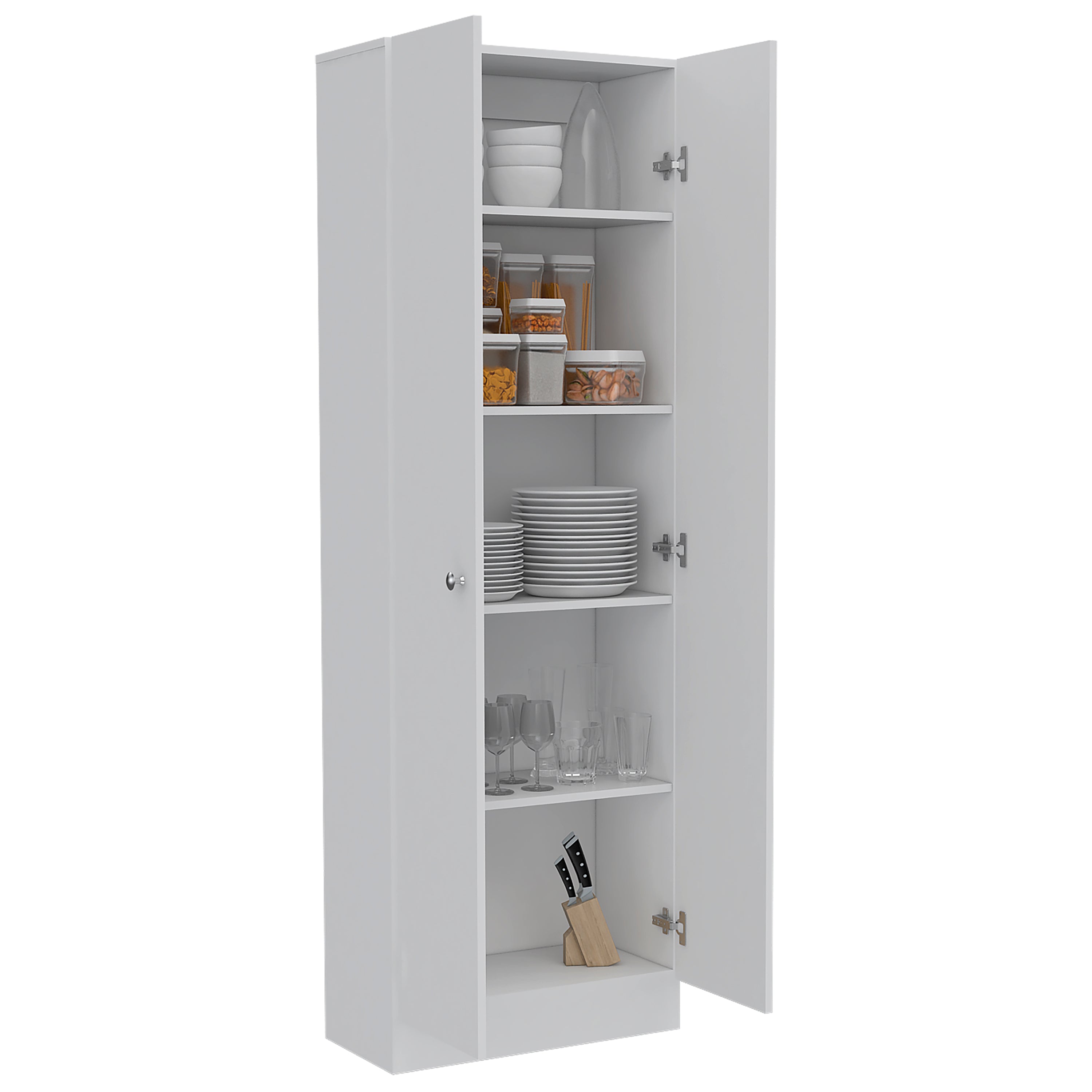 Multistorage Pantry Cabinet, Five Shelves, Double Door Cabinet -White | Premium Home Decor - Grand Goldman