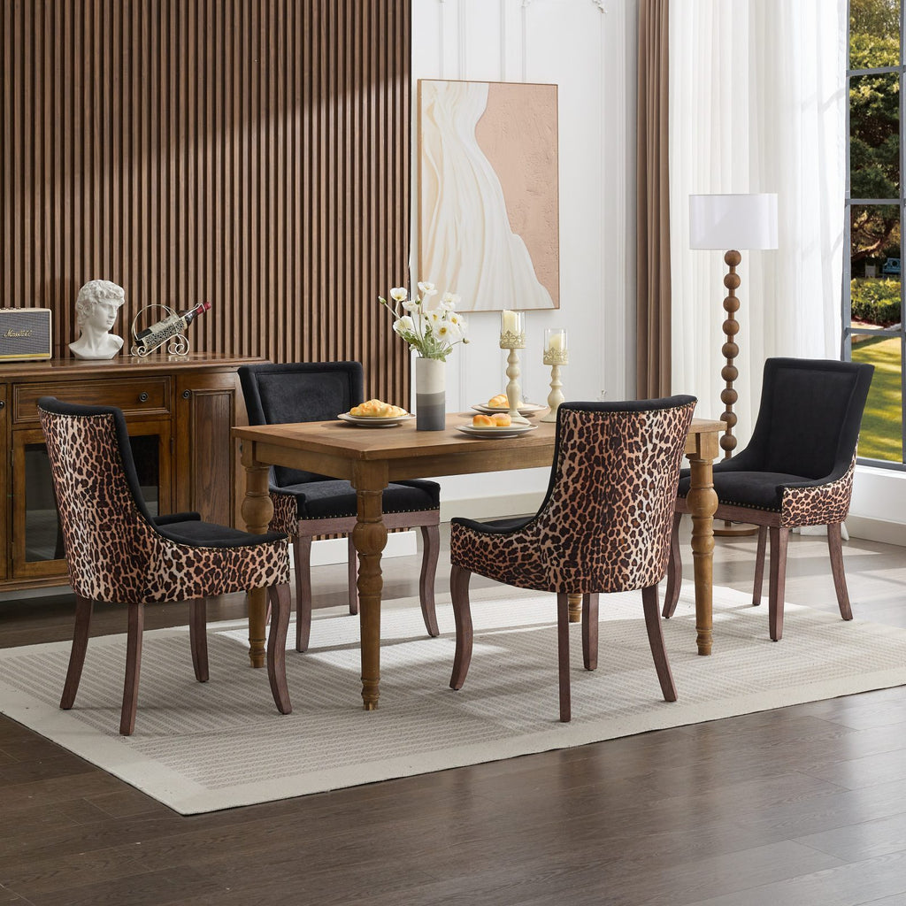 A&A Furniture,Ultra Side Dining Chair, Thickened fabric chairs with neutrally toned solid wood legs, Bronze nail head, Set of 2,Leopard Print - Grand Goldman Shop