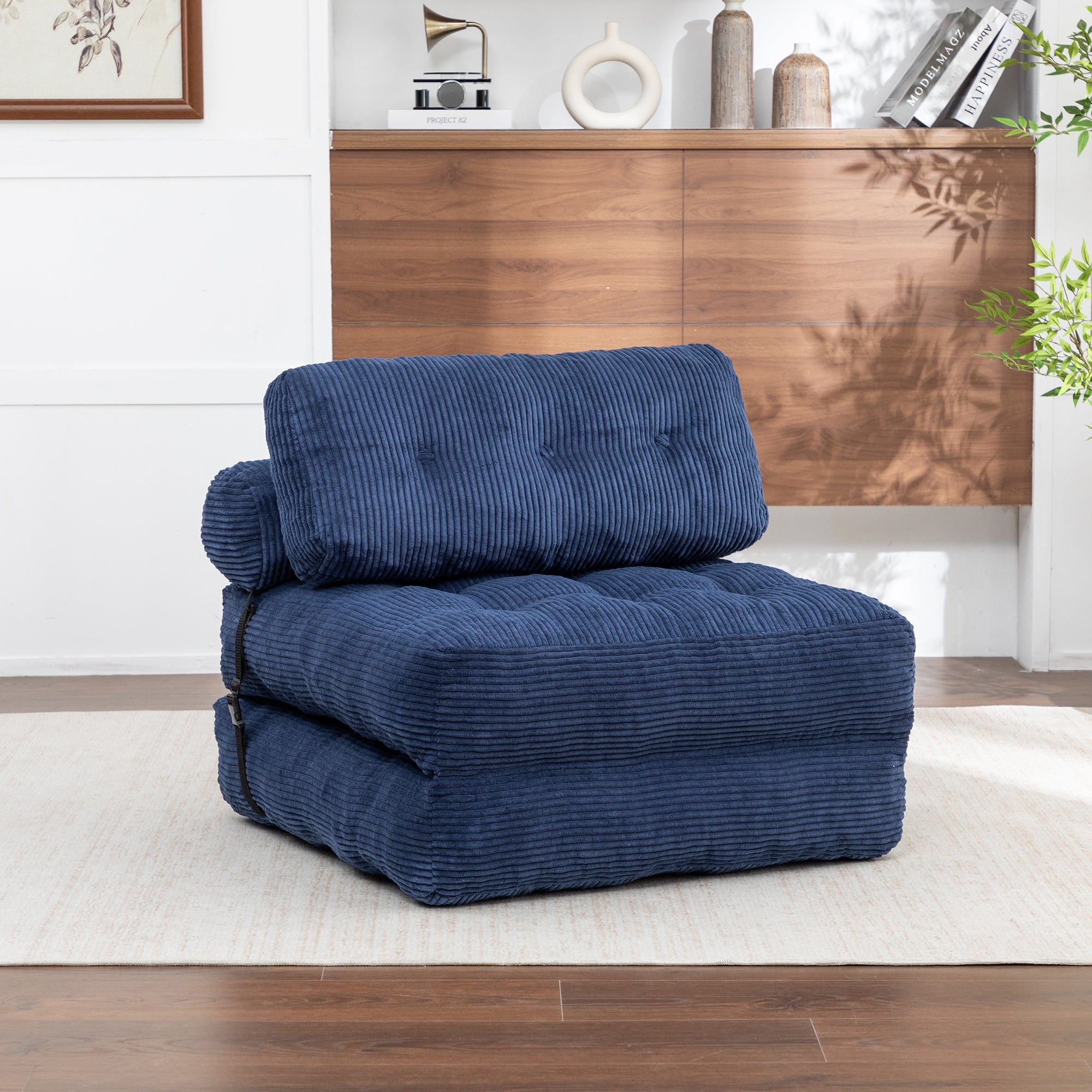 Folding Sofa Bed, Convertible Sleeper Chair with Pillow Foldable Mattress with Back Support, Portable Fold Out Chair Bed Comfy Floor Sofa Lounge for Living Room Bedroom, Dark Blue, Single - Grand Goldman Shop