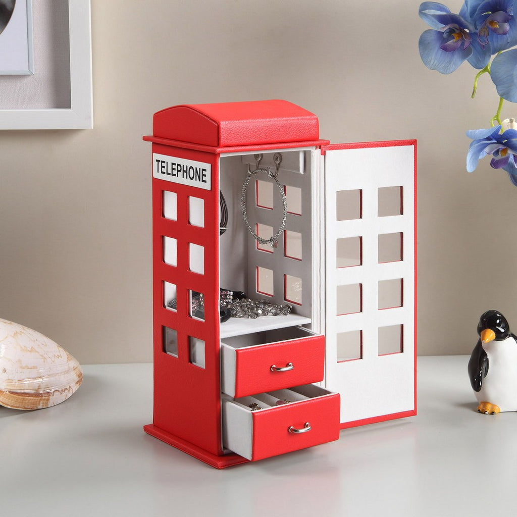 11.5' Tall Leather Jewelry Box, British Telephone Design, Red - Grand Goldman Shop