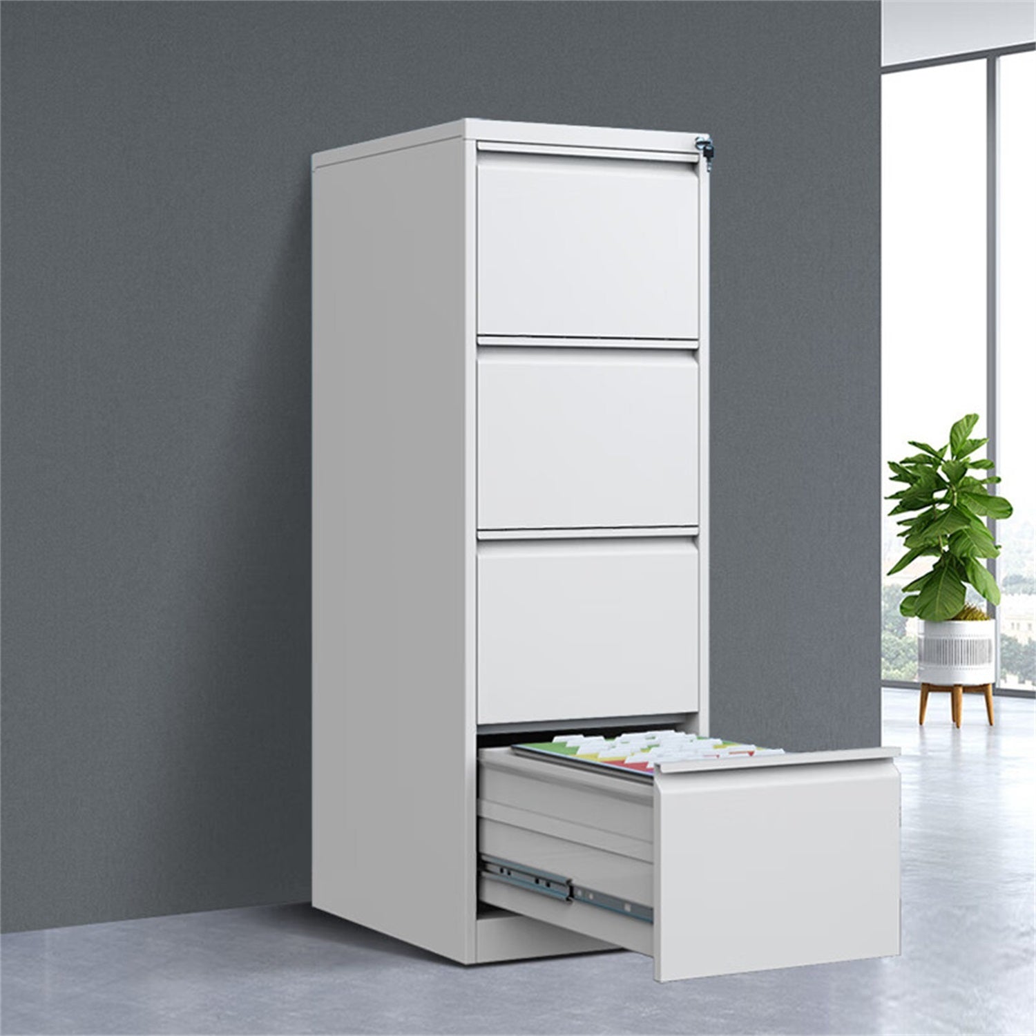 Steel Vertical File Cabinet with Lock, 4 Drawer, Metal Storage for A4/Legal/Letter Size, White - Grand Goldman