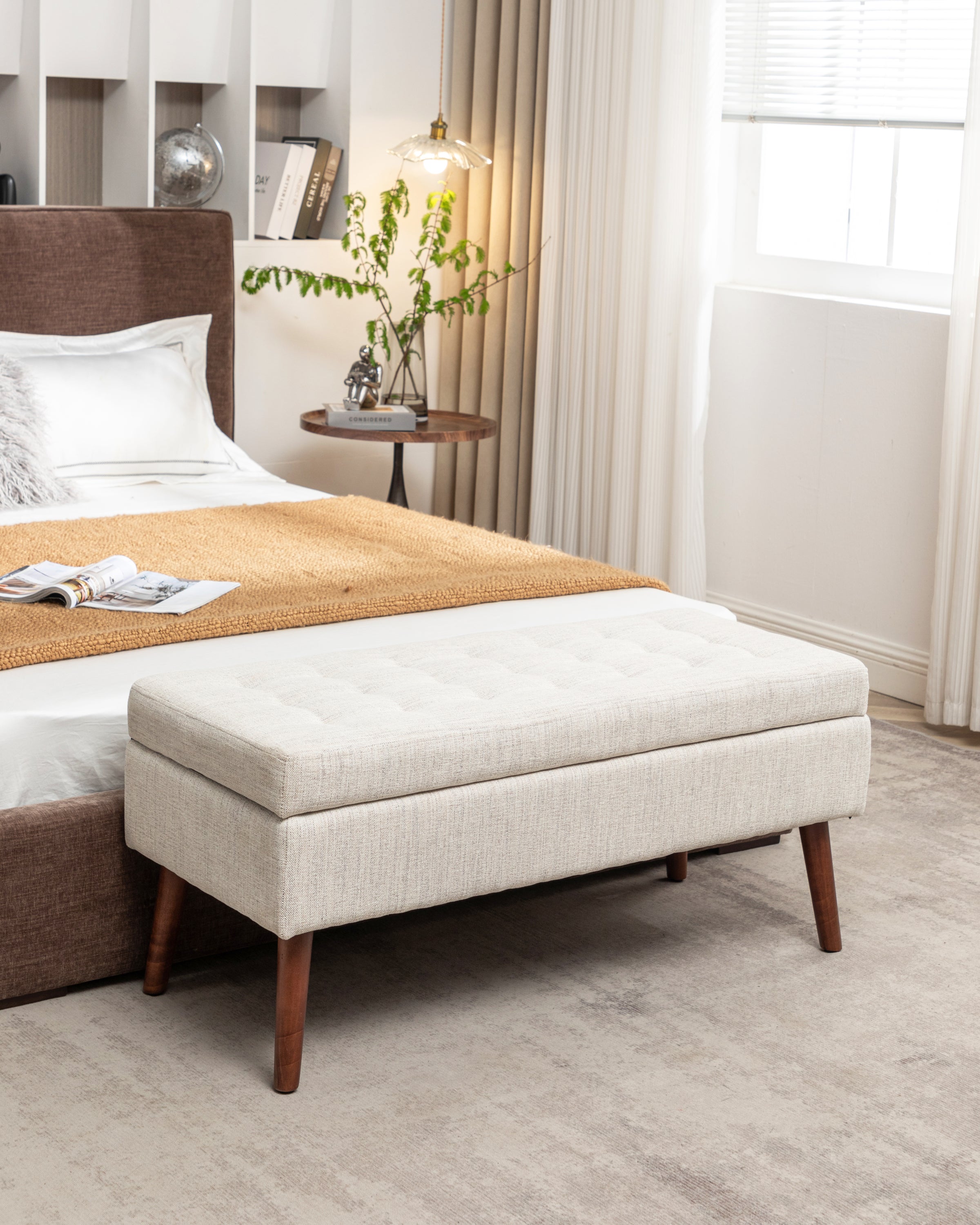 Storage Bench with Storage Bench for Bedroom End of Bed Bench Foot of Bed Bench Entryway Bench Storage Ottoman Bench 43.7' W x 18.1' D Off White Bench - Grand Goldman Shop